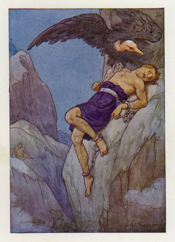 Prométheusz sziklához láncolva (színes litográfia) alkotó: Harry George Theaker