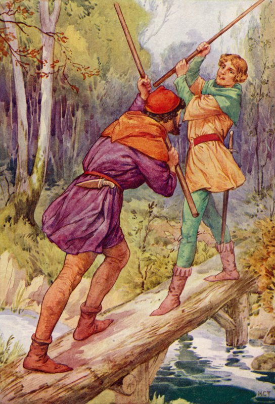 Robin Hood és Little John (színes litográfia) alkotó: Harry George Theaker