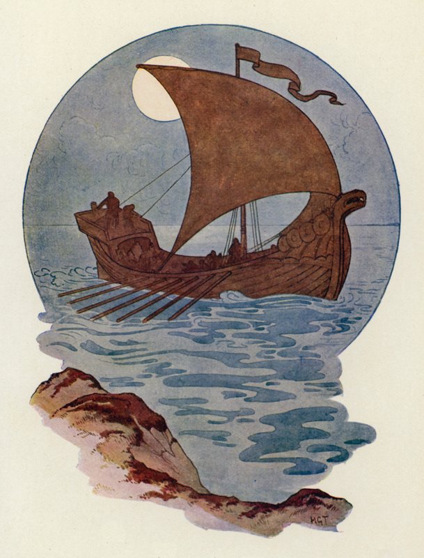 Úgy épült, mint egy északi hadihajó (színes litográfia). alkotó: Harry George Theaker