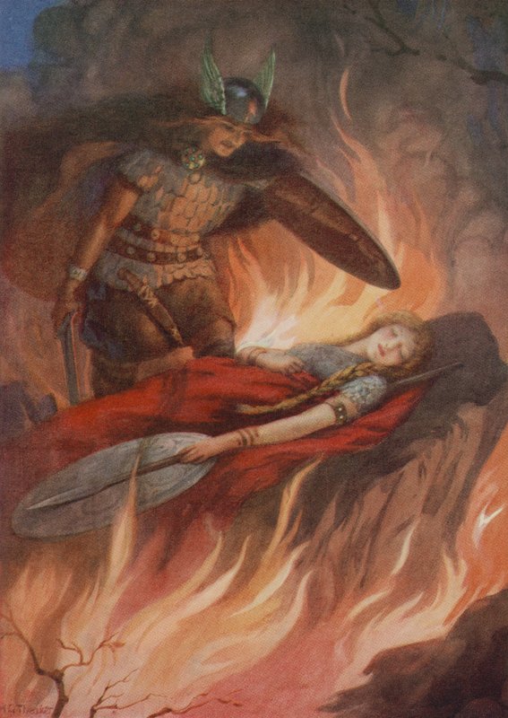 Sigurd és Brynhild, a "Volsungok kardja" című filmből (színes litográfia) alkotó: Harry George Theaker