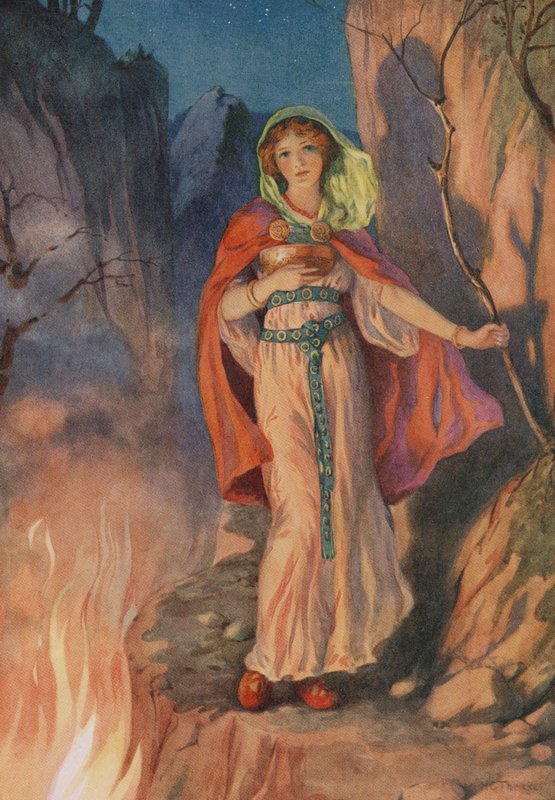 Sigyn, a "Loki és gyermekei végzete" című filmből (színes litográfia) alkotó: Harry George Theaker