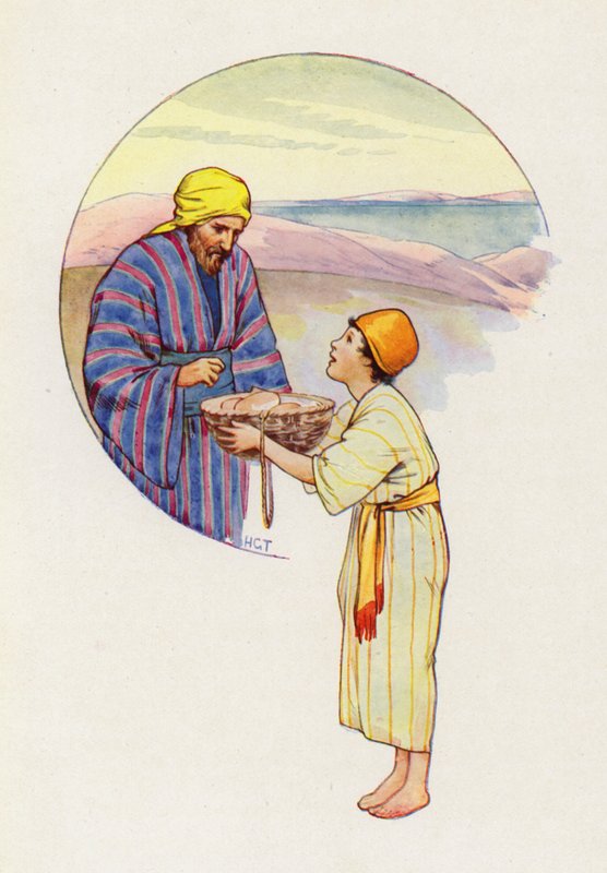 "Mondd meg a Mesternek, hogy mindezek az övéi legyenek", kiáltotta a kisfiú (színes lithó). alkotó: Harry George Theaker