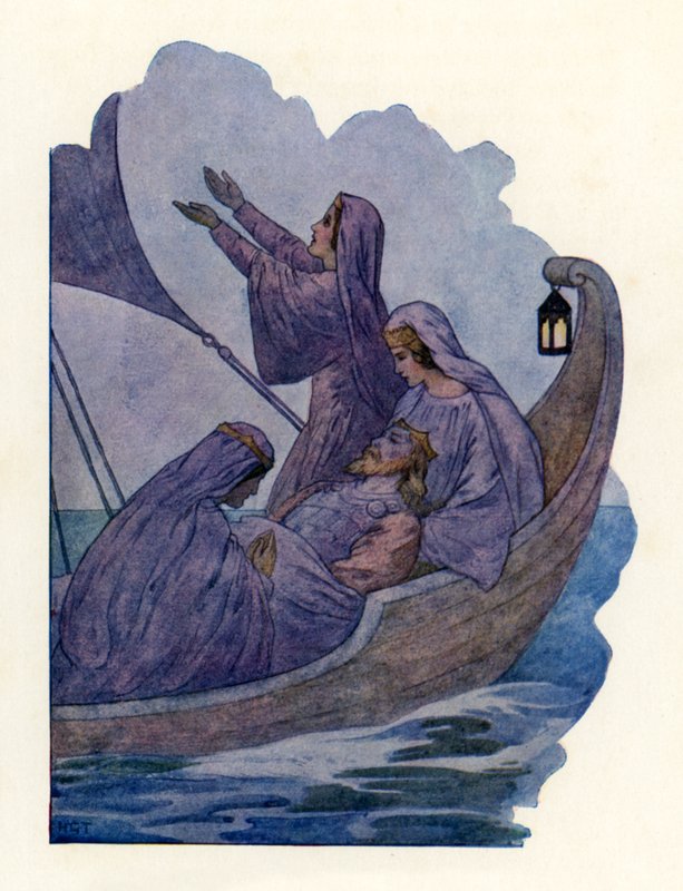 Artúr király elmúlása (színes litográfia) alkotó: Harry George Theaker