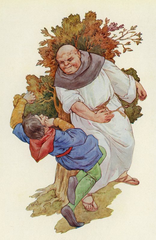 Az ütés hangos csattanással érte, és Muchot teljes hosszában a fűre küldte (színes litho). alkotó: Harry George Theaker