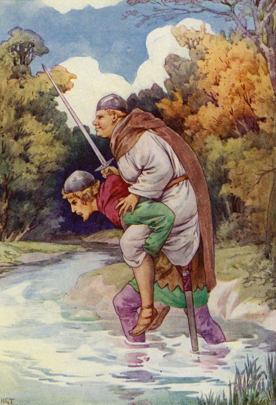 A szerzetes nagy súlyával nyögésre késztette (színes lithó) alkotó: Harry George Theaker
