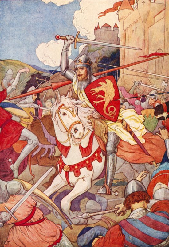 A furcsa lovag villogó karddal (színes litográfia) alkotó: Harry George Theaker