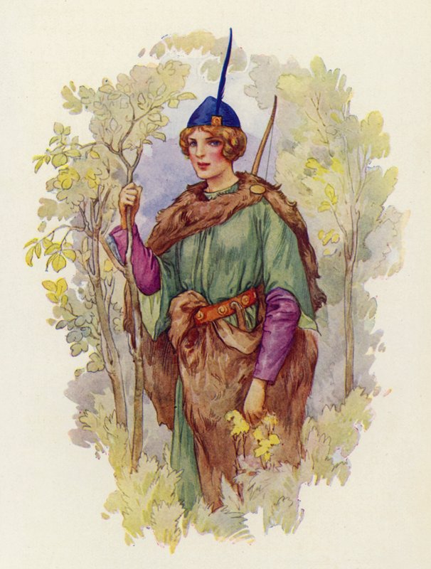 Nem volt olyan szép és szerető feleség egész Középföldön, mint amilyen Marian szobalány volt Robin Hoodnak (színes litográfia). alkotó: Harry George Theaker