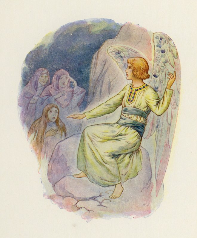 "Miért keresitek az élőket a holtak között" (színes litográfia) alkotó: Harry George Theaker