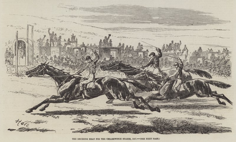 A Cesarewitch tét döntő hősége, 1857 alkotó: Harry Hall