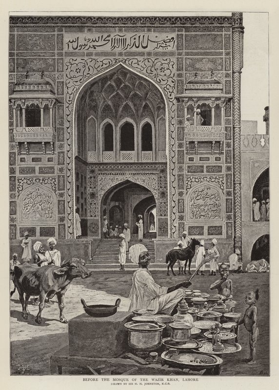 Wazir kán mecsete előtt, Lahore alkotó: Harry Hamilton Johnston