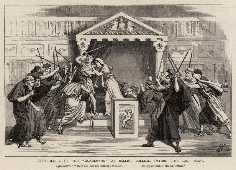Az Agamemnon előadása az oxfordi Balliol College-ban, az utolsó jelenet alkotó: Harry Hamilton Johnston