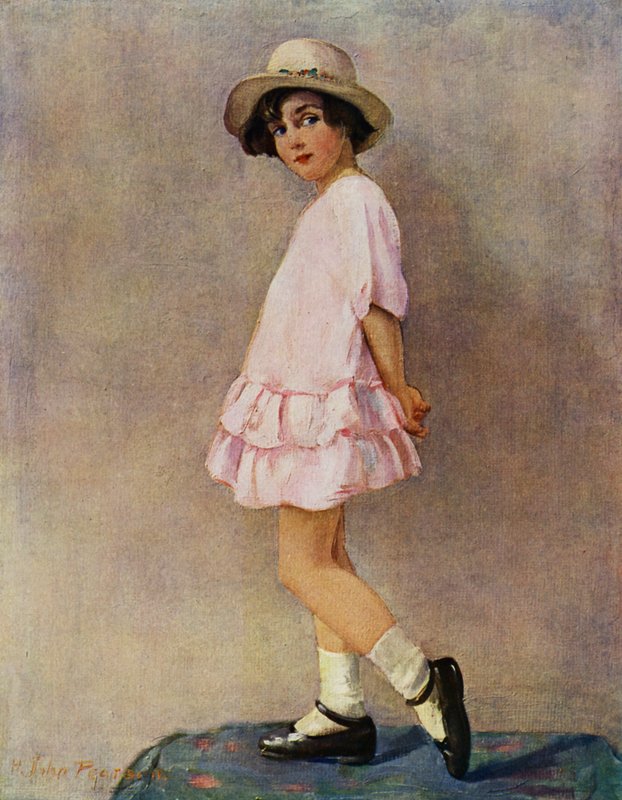– Megteszem? - fiatal lány kimenni készül (színes litho) alkotó: Harry J. Pearson