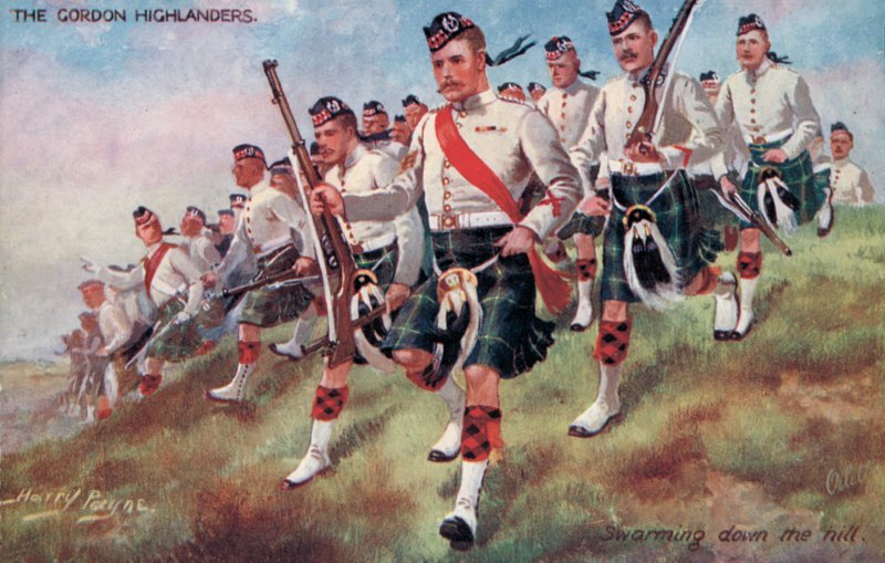 Gordon Highlanders, nyüzsög a dombról (színes litho) alkotó: Harry Payne