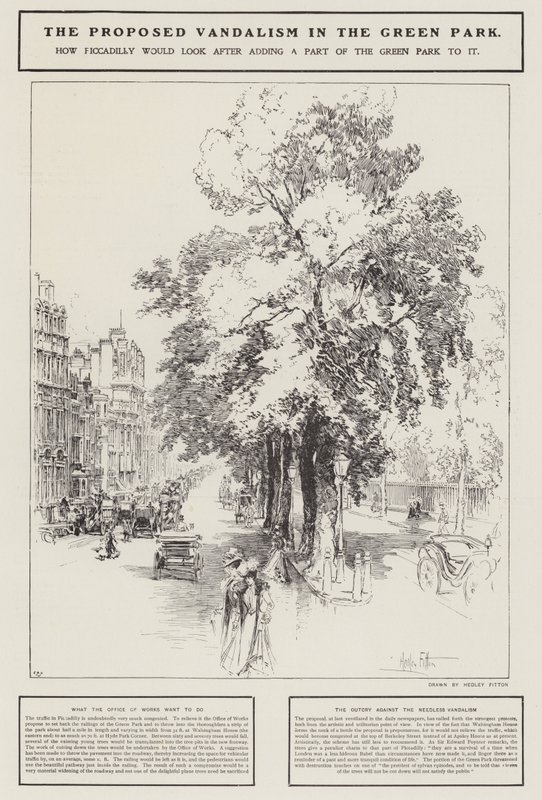A tervezett vandalizmus a londoni Green Parkban (litho) alkotó: Hedley Fitton