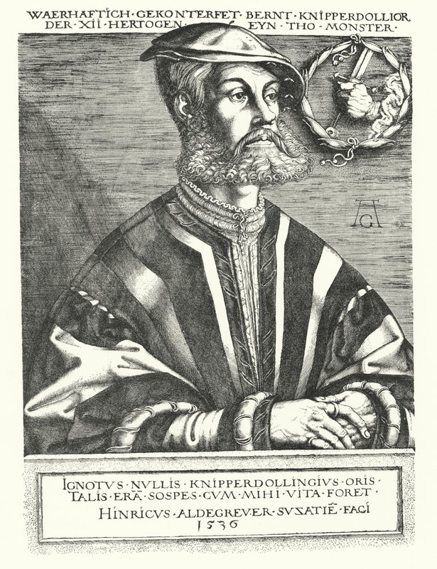 Bernhard Knipperdolling német anabaptista vezető és az 1534-1535-ös münsteri lázadás egyik vezetője (metszet) alkotó: Heinrich (after) Aldegrever