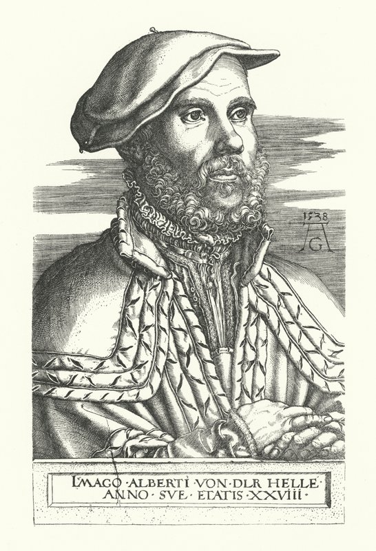 Albert van der Helle portréja (metszet) alkotó: Heinrich (after) Aldegrever