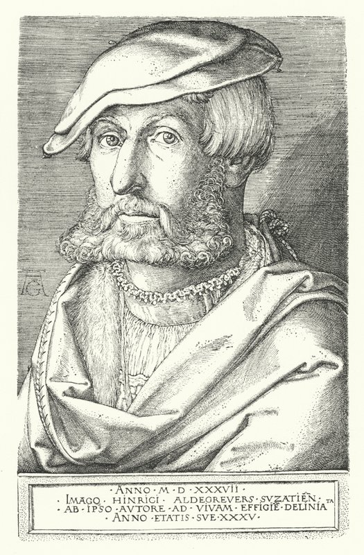 Heinrich Aldegrever német festő és metszet önarcképe (metszet) alkotó: Heinrich (after) Aldegrever