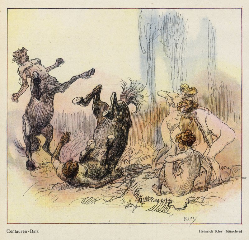 Kentaurok udvarlási bemutató alkotó: Heinrich Kley