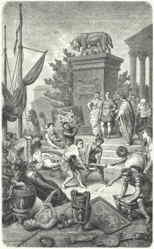 Rómába vitt ókori görög műalkotások érkezése (metszet) alkotó: Heinrich Leutemann