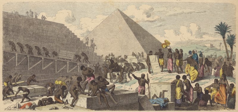 Piramisok építése az ókori Egyiptomban (színes metszet) alkotó: Heinrich Leutemann