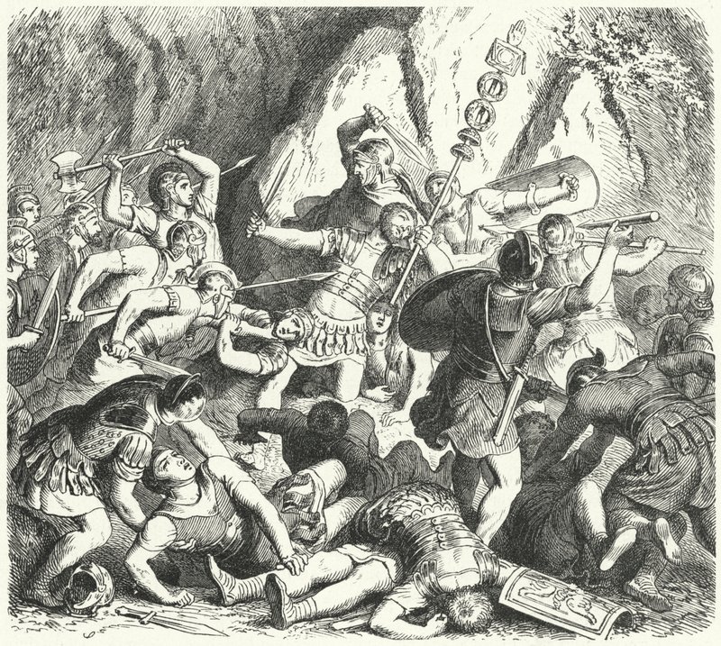 A római Fabia nemzetség bukása a cremerai csatában, ie 477 (metszet) alkotó: Heinrich Leutemann