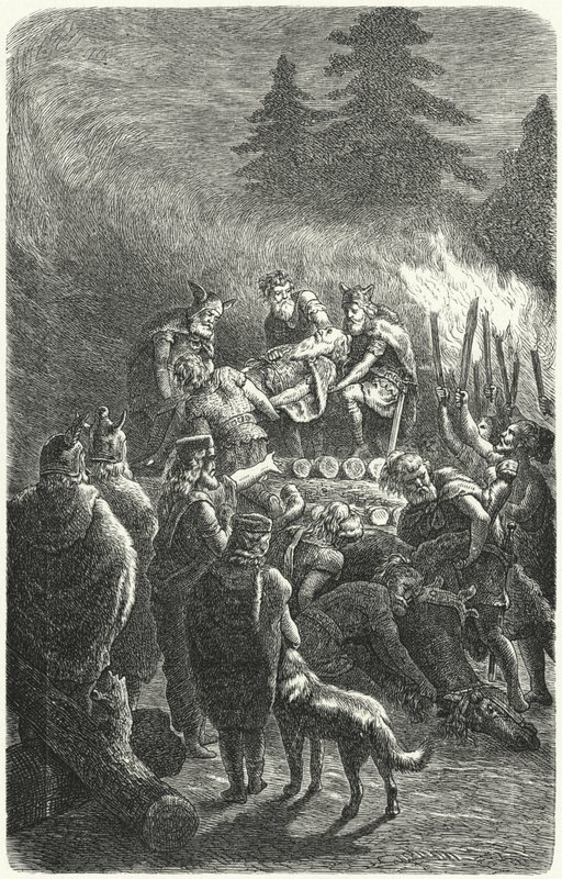 Suebi temetés az ókori Németországban (metszet) alkotó: Heinrich Leutemann