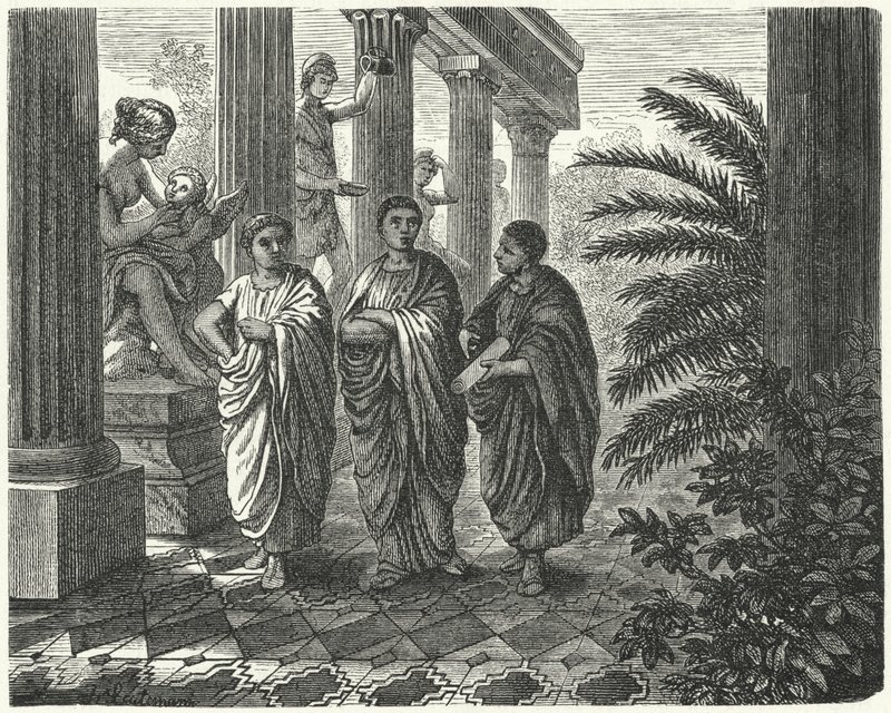 Augustus római császár, Gaius Maecenas és Vergilius (metszet) alkotó: Heinrich Leutemann