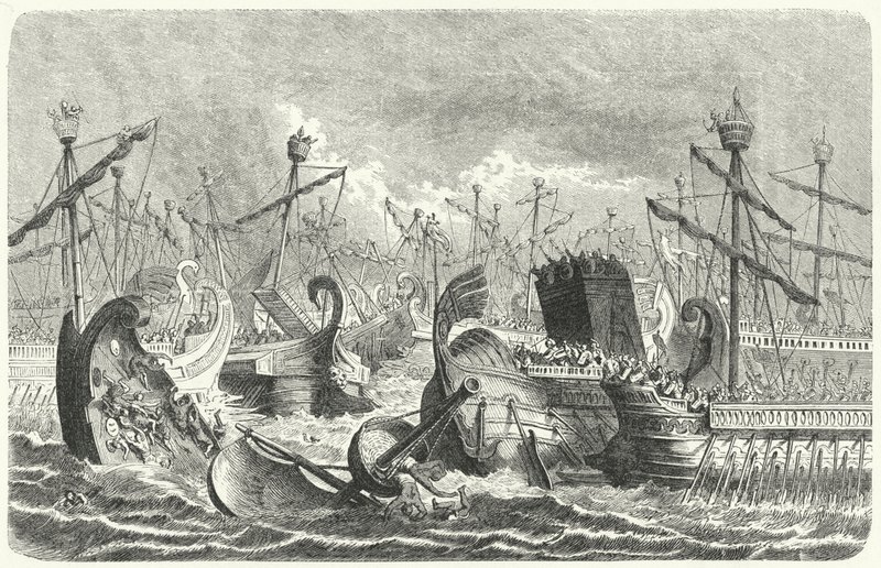 A római flotta győzelme a karthágóiak felett az Aegates-i csatában, ie 241-ben (metszet) alkotó: Heinrich Leutemann