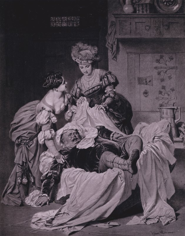 Jelenet Shakespeare A windsori víg feleségek című művéből (III. felvonás, 3. jelenet) (litó) alkotó: Heinrich Lossow