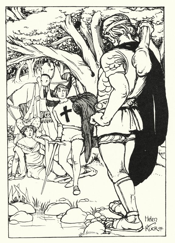 Vöröskereszt találkozik az óriás Orgoglióval (metszet) alkotó: Helen S. Kuck