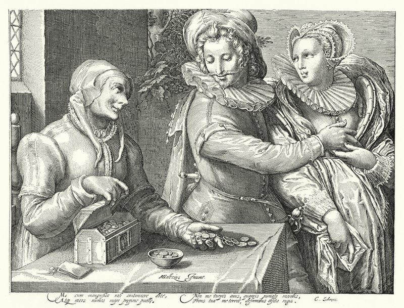 Egy fiatal férfi, aki a gazdagság helyett a szépség szerelmét választja (metszet) alkotó: Hendrik (after) Goltzius