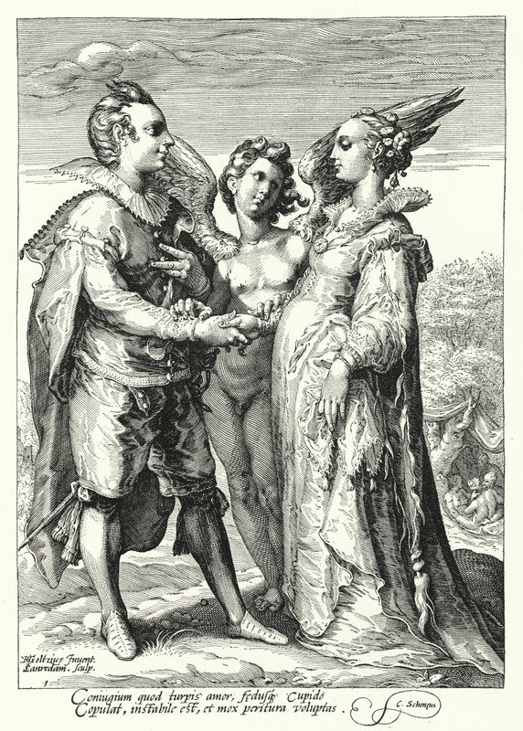 Szerelmi házasság, Ámor (metszet) alkotó: Hendrik (after) Goltzius
