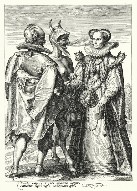 Házasság a gazdagságért Sátán által (metszet) alkotó: Hendrik (after) Goltzius
