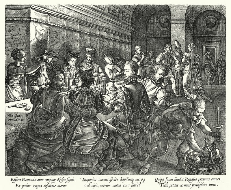 A bankett a Tarquinius-házban (metszet) alkotó: Hendrik (after) Goltzius