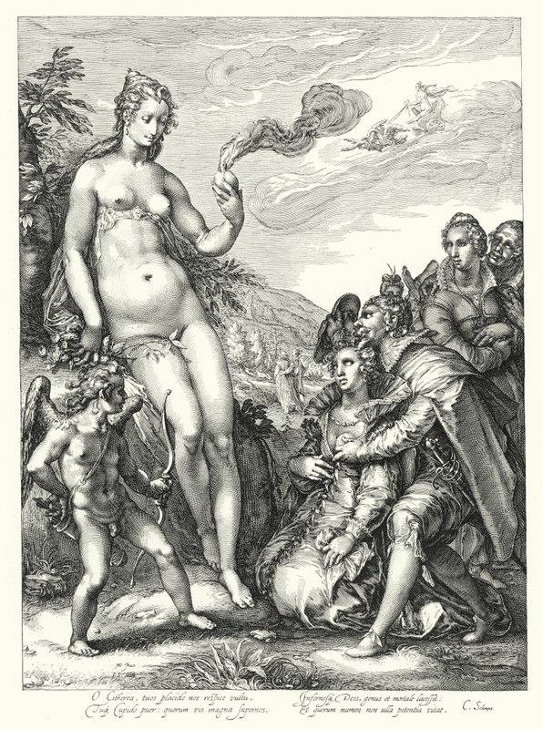 Vénusz, Ámor és a két szerelmespár (metszet) alkotó: Hendrik (after) Goltzius