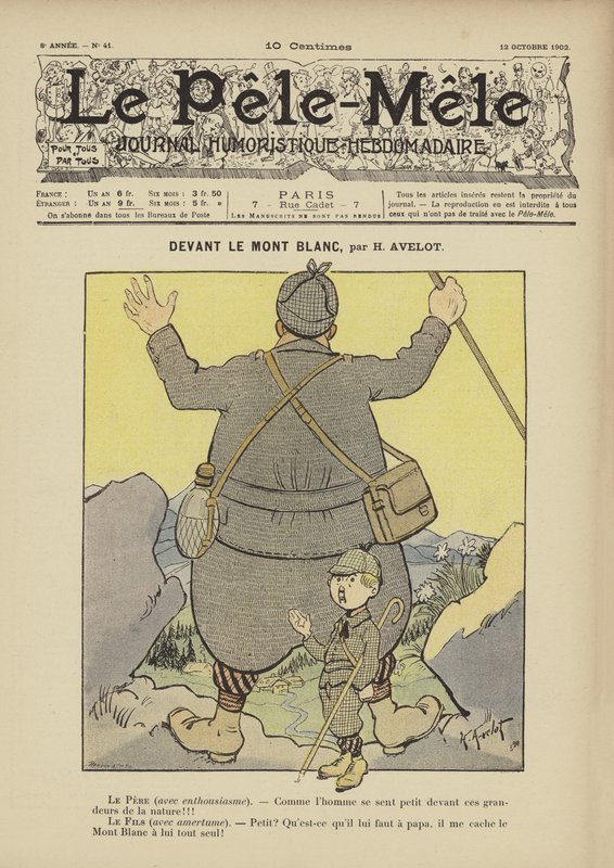 A Mont Blanc előtt. Illusztráció: Le Pele-Mele, 1902 alkotó: Henri Avelot