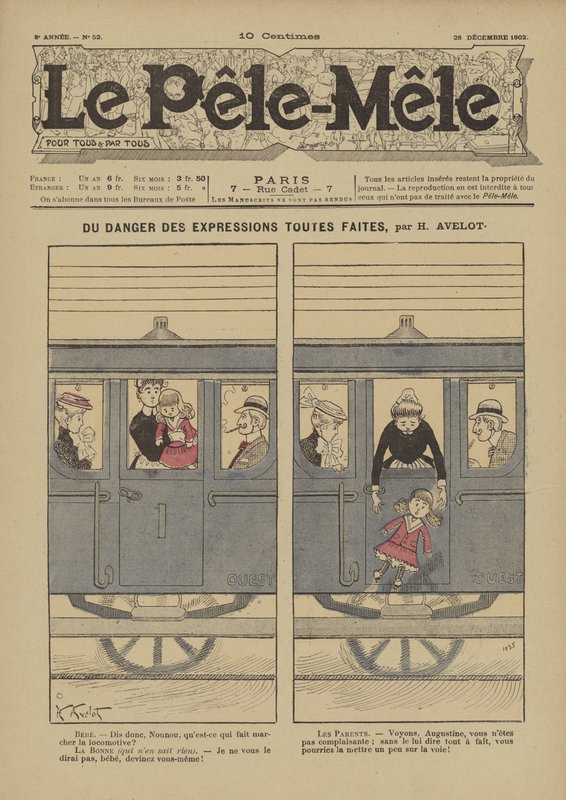 A kész kifejezések veszélyéről. Illusztráció: Le Pele-Mele, 1902 alkotó: Henri Avelot