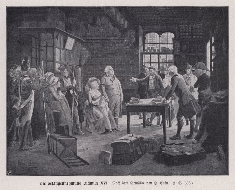 XVI. Lajos francia király és családja letartóztatása Varennes-ben, miközben megpróbáltak szökni a francia forradalom után alkotó: Henri Cain