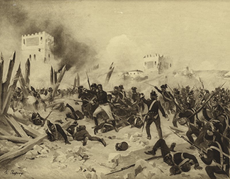 Badajoz-i csata, 1812 (mélynyomás) alkotó: Henri Louis Dupray