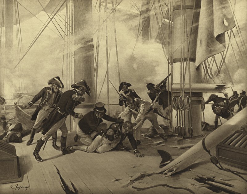 Trafalgari csata, 1805 (mélynyomás) alkotó: Henri Louis Dupray