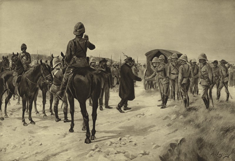 Piet Cronje megadása Paardebergben, 1900 (metszet) alkotó: Henri Louis Dupray