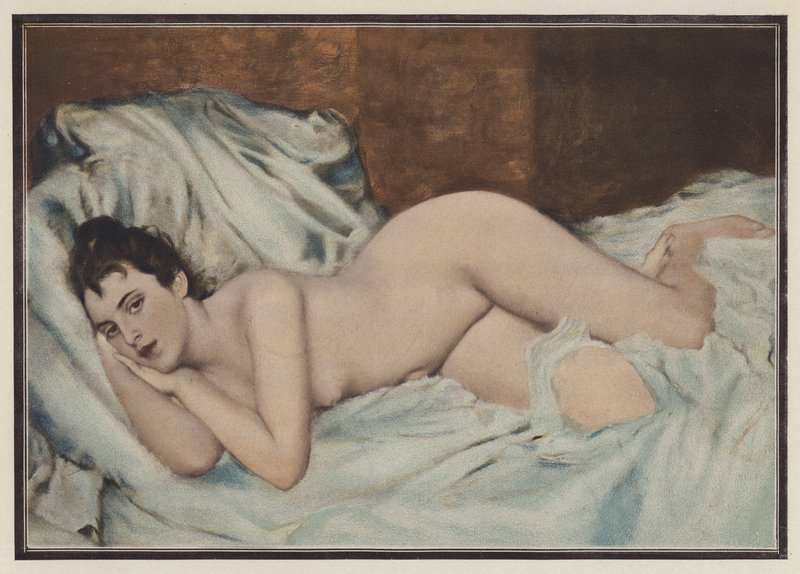 Meztelen nő az ágyon (színes litó) alkotó: Henri Lucien (after) Doucet