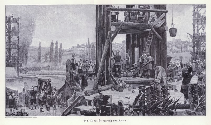Alesia ostroma, Gallia, ie 52, Illusztráció a modern művészetből mesteri fametszeteken (Richard Bong, Berlin, 1904 körül (metszet) alkotó: Henri Paul (after) Motte