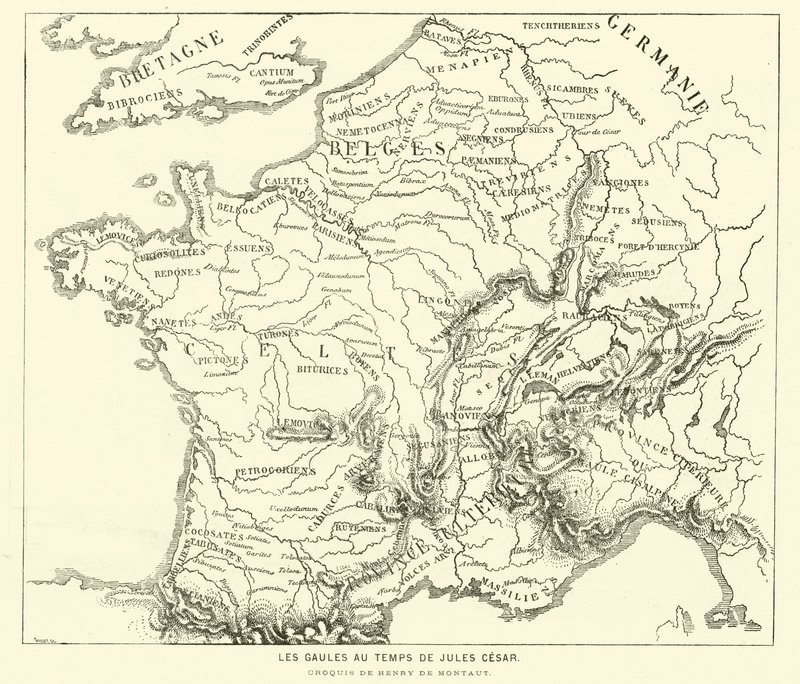 A gallok földjei Julius Caesar idejében (metszet) alkotó: Henri de (after) Montaut