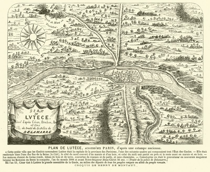 Lutetia római város terve, a modern Párizs helye (metszet) alkotó: Henri de (after) Montaut