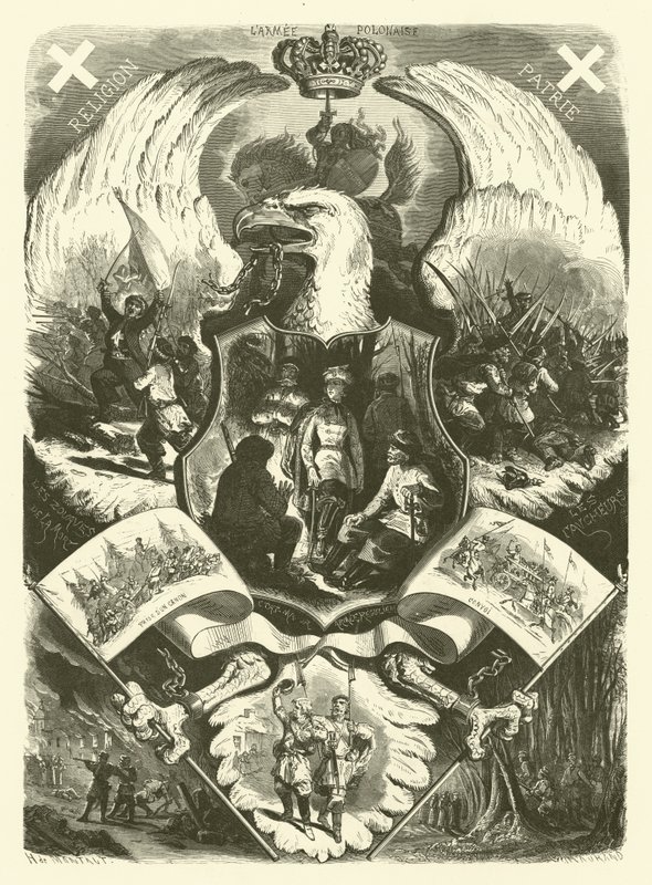 A lengyel hadsereg katonái és egyenruhásai az 1863-1864-es orosz uralom elleni felkelés idején (metszet) alkotó: Henri de (after) Montaut