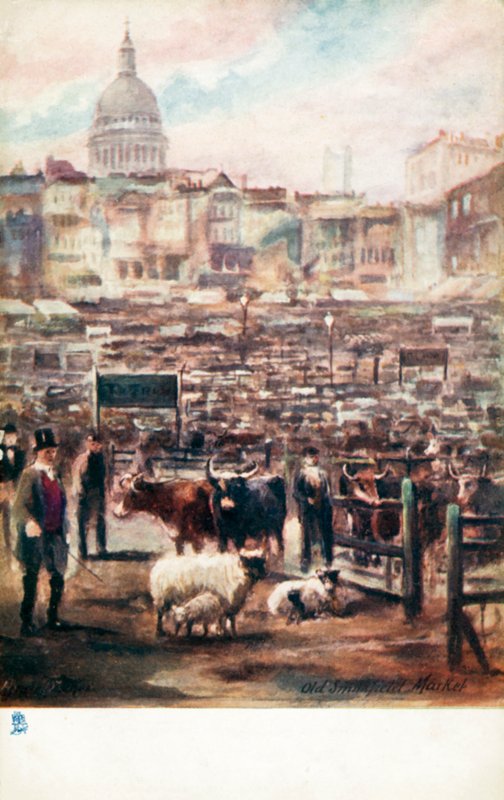 Old London: Smithfield Market (színes litográfia) alkotó: Henrie Pitcher