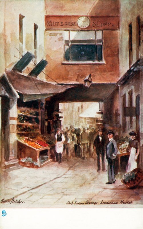 Old London: Ship Tavern Passage, Leadenhall Market (színes litográfia) alkotó: Henrie Pitcher