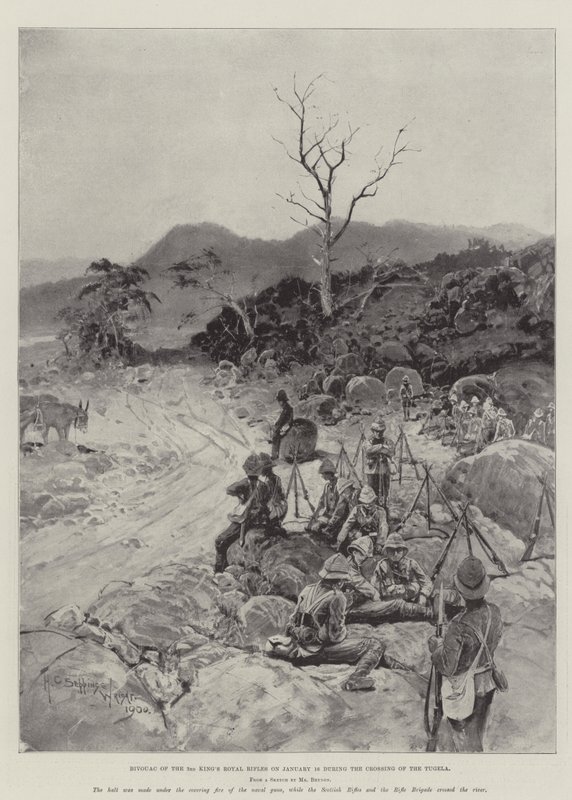 A 3. király királyi puskáinak bivakja január 16-án a tugelai átkelés során alkotó: Henry Charles Seppings Wright