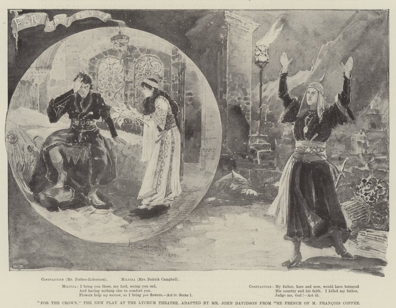 A koronáért, az új darab a Lyceum Színházban, amelyet John Davidson úr adaptált Francois Coppee franciájából. alkotó: Henry Charles Seppings Wright